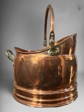 Antique Copper Fireside Helmet Coal Log Scuttle Bucket - Country House Interiors