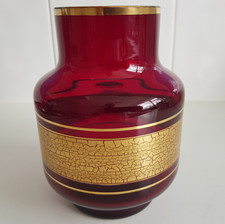 Barthmann Crystal Ruby Red Glass Vase Gilt MCM decoration vintage mid century