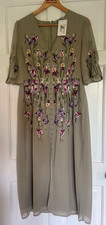Hope & Ivy Adelaide Embroidered Midi Dress Sage Green UK Size 12 Floral BNWT