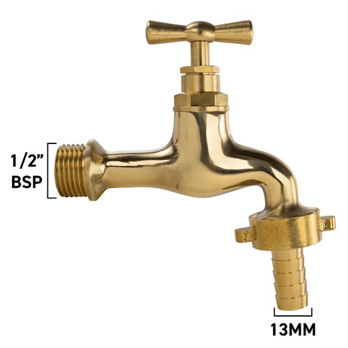 Polished brass garden tap - brass,