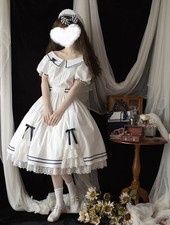 White And navy Lolita Dress OP