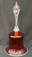 Fine Antique 19thC "Nailsea" Cranberry Glass Bell, Cut Colour Twist Handle