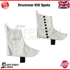 Scottish Highland Marching Band Piper Drummer Kilt Spats Black & White Buttons