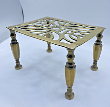 Brass Trivet Four Legs Rectangle 8" x 6" x 5" Vintage Geometric Pattern Design