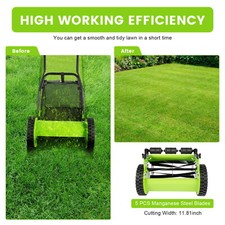 12” Manual Push Reel Lawn Mower Push Lawn Sweeper With 23L Collection Bag,5 Blad