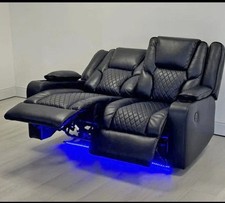 Electric Recliner Orlando 3+2 Sofa Set in Black Aire Leather | USB | Cup Holder