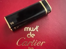 CARTIER Lighter Must De Cartier Black China Lacquer Gold Plated Vintage