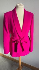 Zara Hot Pink Belted Blazer Size L Blogger Favourite Collared Tux Jacket