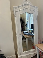 French Style White Chateau Single Armoire Full Mirror Door Shabby Chic Wardrobe
