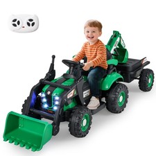 COSTWAY Kids 4 in 1 Ride on Tractor Excavator & Bulldozer w/Trailer-Green
