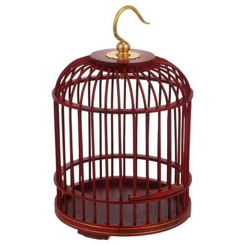 Dark red wood bird - red, cage
