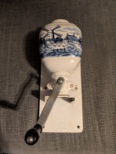 Vintage Delft Ceramic Coffee Grinder, Wall-Mounted, Blue & White Windmill Dutch
