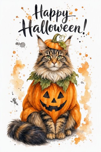 Happy halloween cat - halloween, pumpkin