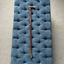 Antique Carved Wood Wooden Dog Head With Collar Swagger Walking Stick Cane 26"