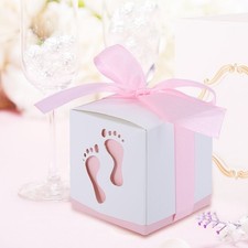 50pcs Pink Baby Footprint Paper Candy Boxes for Baby Shower or Wedding Favours