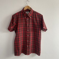 Brutus Shirt Mens Large Trimfit Red Check Tartan Mod Short Sleeve Slim