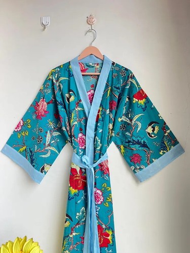 Indian blue floral - cotton, robe
