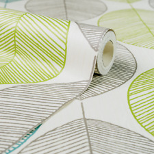 Arthouse Retro Leaf Motif Teal Lime Green Nature Feature Wallpaper 408207