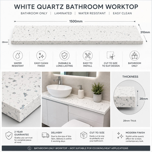 White quartz effect bathroom - white,
