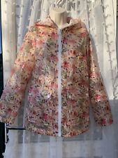 TRANSPARENT PINK FLORAL PVC LOOK MAC / MACK / RAIN COAT SZ 8 / FESTIVAL TOPSHOP
