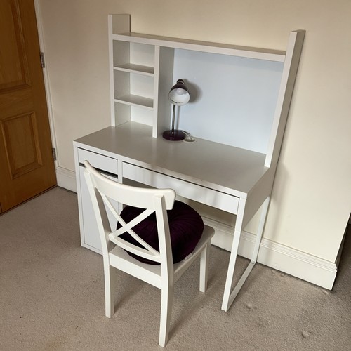 White wooden desk - white, drawers