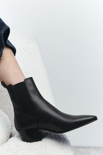 Zara Black Leather Block Heel