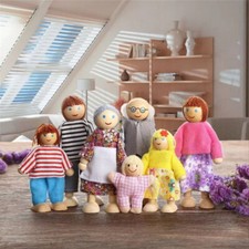 Wooden Family Dolls House Family of 7 Flexible Wooden Doll House People Figures