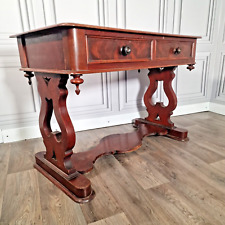 Antique Library Writing Table Solid Wood Console Office Desk Drawers - Mahogany