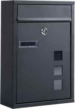 Lockable Post Box Mailbox Steel Matt Black Wall Mounted 2 Keys Outdoor Mail Box