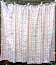 Pair Vintage 1940s Satin Brocade Curtains Peach Red Pink Unlined 120 cmx 190 cm