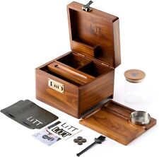 LITT Lockable Stash Box Set - Box with Glass Jar, Hidden Rolling Tray | Black.