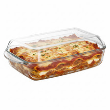 Borcam1.3L Glass Rectangular Casserole Dish with Lid Oven Microwave Safe Baker