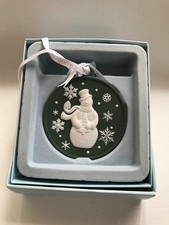 Wedgwood Green Jasperware round SNOWMAN, Tree Decoration