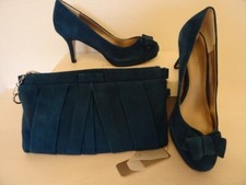 JACQUES VERT SUEDE SHOES  AND MATCHING BAG -TEAL/GREEN SIZE 5 -NEW