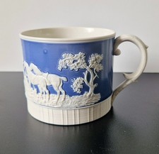 19th Century Chetham & Woolley Hunting Scene Sprigged MIST Stoneware Reeded Mug