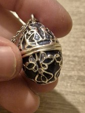 Enamel Egg Shaped Pendant With Bird Inside Faberge Inspired Chain Necklace