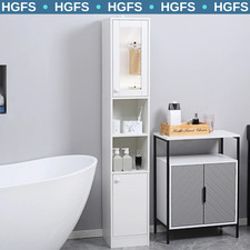Tall Bathroom Cabinet Storage Unit Modern Slim Tallboy Cupboard Mirrored Door