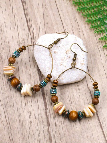 Boho beaded hoop earrings - hoop,