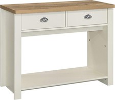 Cream 2 Drawer Console Table Oak Top - Farmhouse Style Storage Shelf