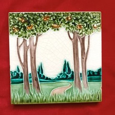 1 Piece Old Art Nature Design Embossed Majolica Ceramic Tiles England 0653