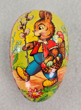 Vtg West Germany Paper Mache Easter Egg Bunny w Basket of Eggs & Pussy Willows