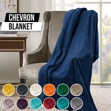 Super Soft Plush Chevron Faux Fur Touch Bed Sofa Throw Over Blanket Fleece