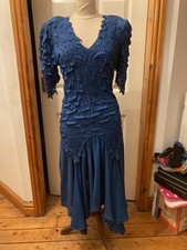 Fabulous Ann Balon Vintage Dress, Blue, Hanky hem full skirt, stretchy  UK 12