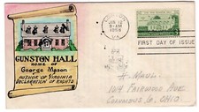 1108 Gunston Hall Lorton VA Geo Mason 1958 FDC Herman Maul Hand Painted
