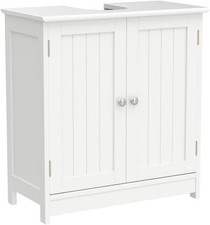 White Under Sink Storage Cabinet with Double Doors Bathroom Organizer Cupboard