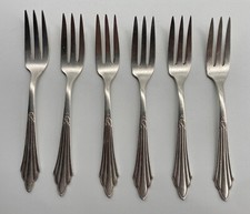 6 WMF Fan Pattern Cake Forks Dessert 14.6 cm 90s Silver Plated Art Deco