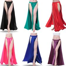 Satin Circle Skirt Belly Dance Festival Costume Tribal 2 Sides Slit Satin Skirt