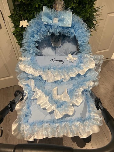 Romany pram set blue frilly - blue,
