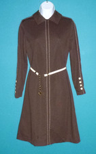 Vtg 70s Kenny Classics Brown Poly Shift Dress W/ Belt  & Topstitching Sz M/L