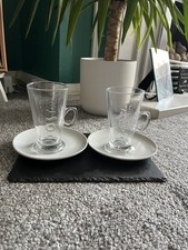 2 x Costa Coffee Latte Tall Glass Costa Embossed Logo And Offset Side Plates